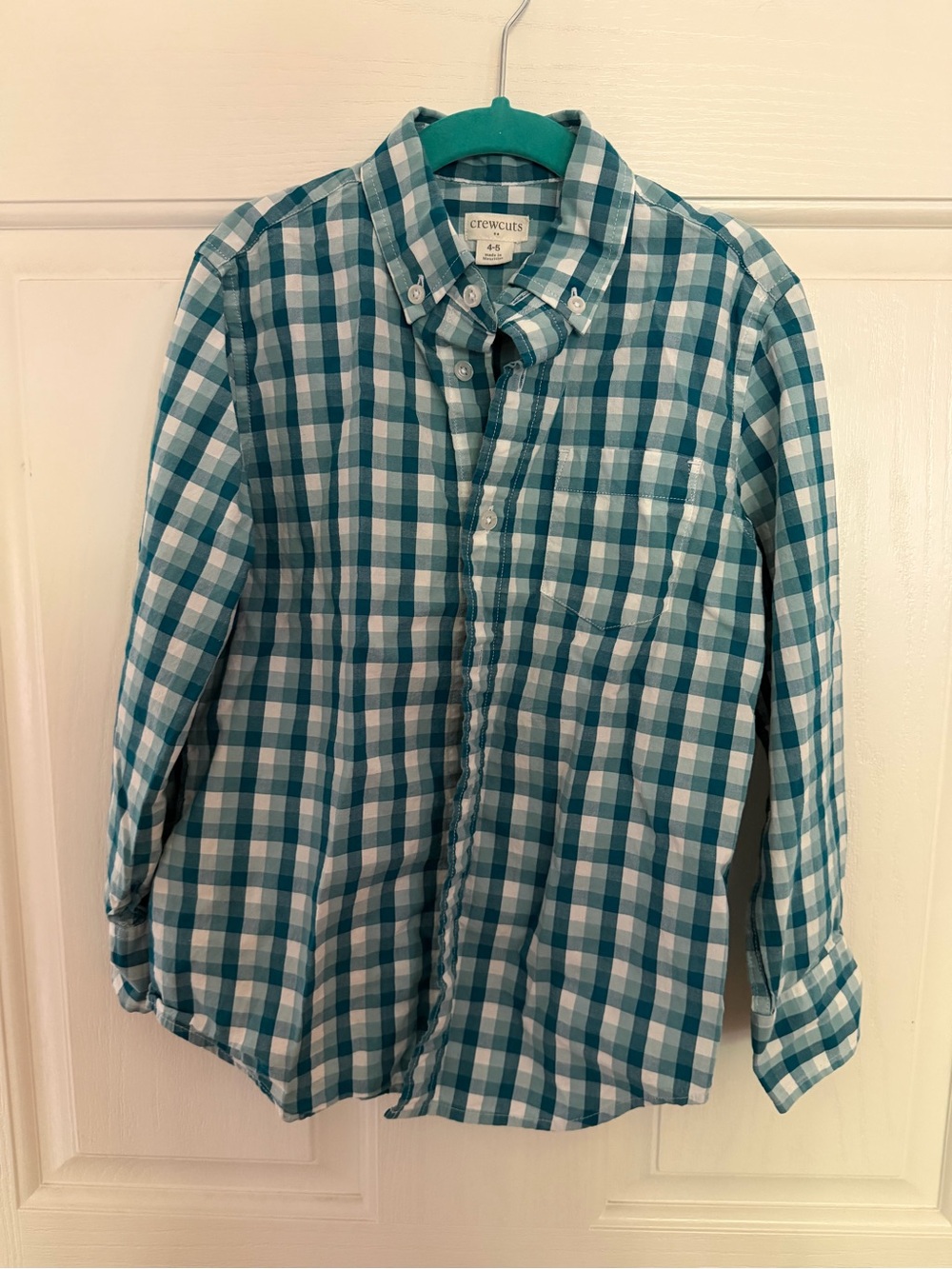 Crewcuts Teal and White Plaid Button-Front Shirt